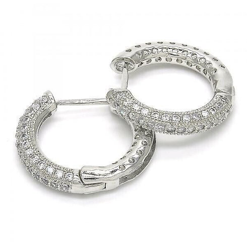 14K White Gold Plated Micro Pave Cubic Zirconia Men & Women Huggie Hoop Earrings